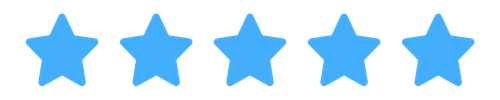 5 Sterne in blau auf transparentem Hintergrund nebeneinander angeordnet